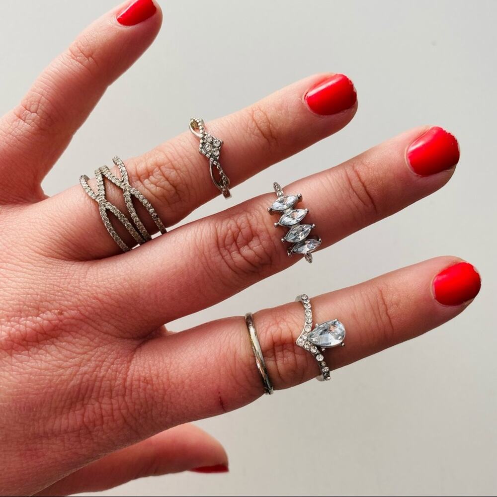 NORDSTROM Silver Band White CZ Stone Retro Vintage Style Ring Jewelry Set